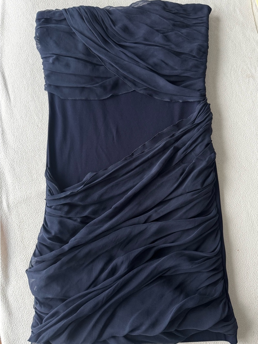 Alice + Olivia Strapless Navy Ruched Chiffon Cocktail Dress
